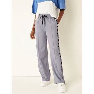PINK Active High Waist Wide Leg Zip Hem Track Pants Gray Logo Tape Size S